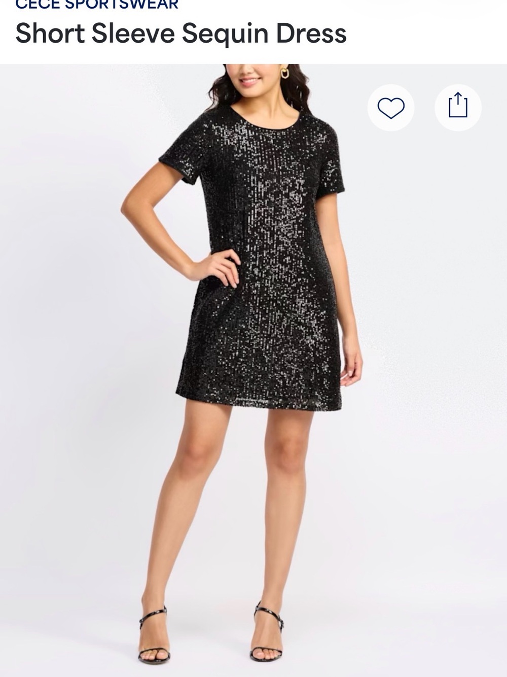 CeCe Black Sequin Short-Sleeve Mini Dress